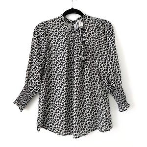 Rachel Zoe Heart Print Clip Dot Blouse High Neck Long Sleeves Black/White Small